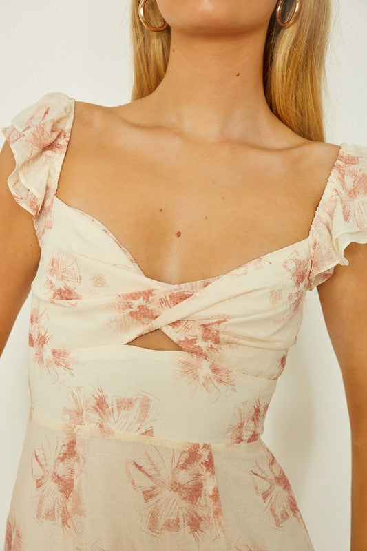Twist Front Floral Mini Dress