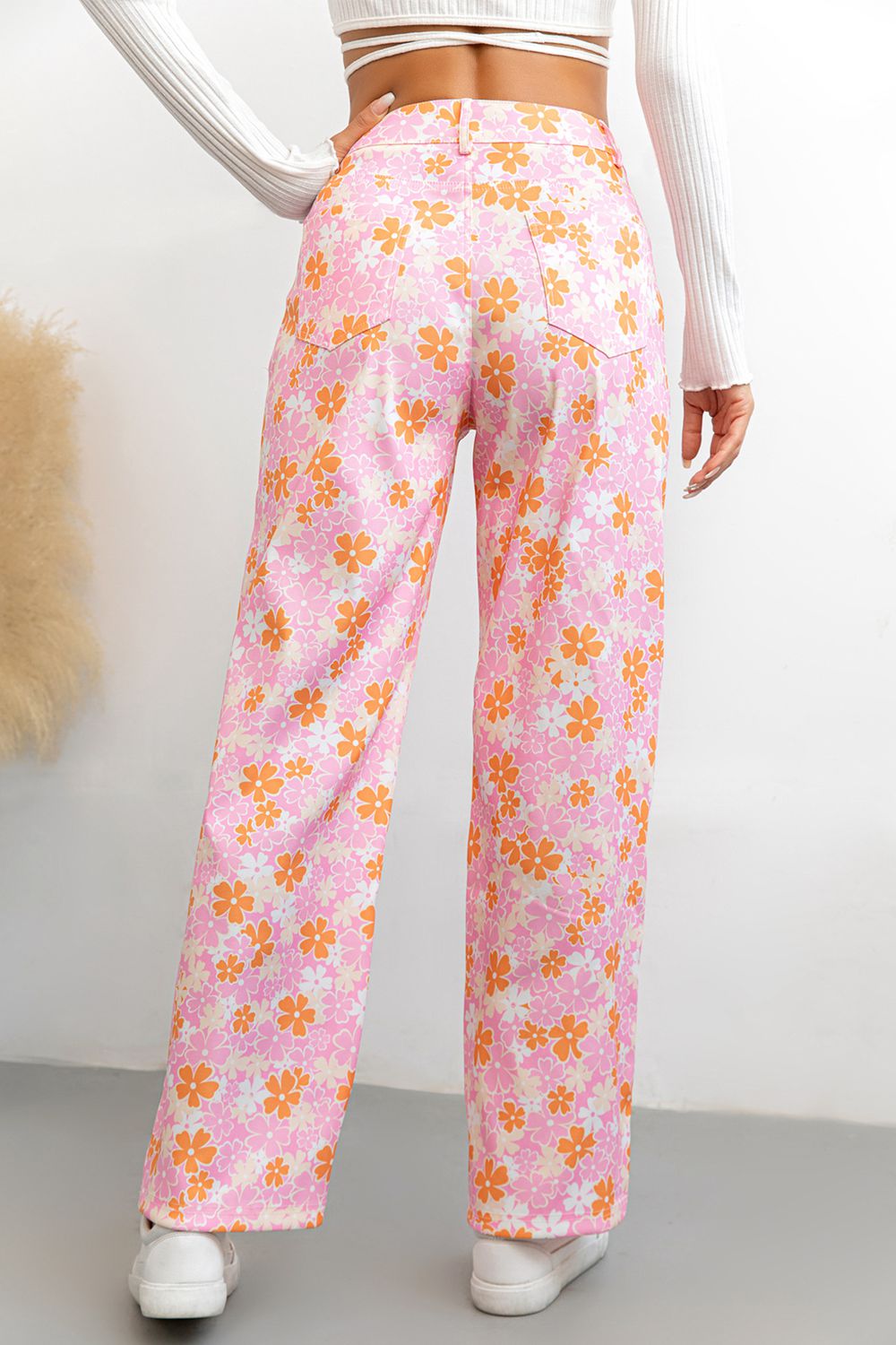 Buttoned High Waist Long Pants