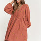 Corduroy Fabric Quilted Bib Henleystyle Mini Dress