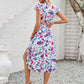 Cutout Slit Printed Cap Sleeve Dress