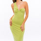 RING DETAIL ONE SHOULDER KINT MIDI DRESS