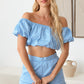 LE LIS COLLECTION Off Shoulder Crop Top and High Waist Shorts Set
