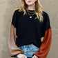Color block cotton knit sweater cropped balloon
