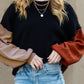 Color block cotton knit sweater cropped balloon