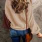 Color block cotton knit sweater cropped balloon