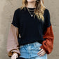Color block cotton knit sweater cropped balloon