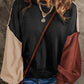 Color block cotton knit sweater cropped balloon