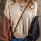 Color block cotton knit sweater cropped balloon