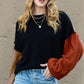 Color block cotton knit sweater cropped balloon