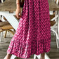 Smocked Printed V-Neck Midi Dress