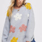 OVERSIZED LONG SLEEVE FLORAL GRAPHIC KNIT SWEATER