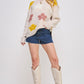 OVERSIZED LONG SLEEVE FLORAL GRAPHIC KNIT SWEATER