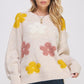 OVERSIZED LONG SLEEVE FLORAL GRAPHIC KNIT SWEATER