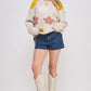 OVERSIZED LONG SLEEVE FLORAL GRAPHIC KNIT SWEATER