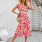 Cutout Slit Printed Cap Sleeve Dress