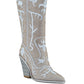 Glimmer Rhinestones Embellished Shimmer Calf Boots