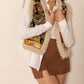 Embroidered Fuzzy Trim Open Front Vest Coat