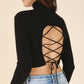 Mock neck lace-up open back top