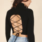 Mock neck lace-up open back top