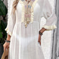 Fringe Tie Neck Three-Quarter Sleeve Cover Up
