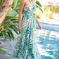 PRINTED SMOCKED RUFFLE MAXI DRESS