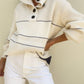 Waffle-Knit Half Button Long Sleeve Sweater