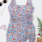 Drawstring Printed Wide Strap Swim Dress