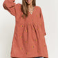Corduroy Fabric Quilted Bib Henleystyle Mini Dress