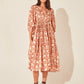 Floral Tie Neck Lantern Sleeve Dress