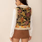 Embroidered Fuzzy Trim Open Front Vest Coat