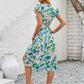 Cutout Slit Printed Cap Sleeve Dress