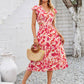 Cutout Slit Printed Cap Sleeve Dress