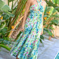 PRINTED SMOCKED RUFFLE MAXI DRESS