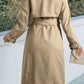 Collared Neck Tie Waist Buttoned Long Sleeve Trench Coat