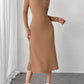 Square Neck Long Sleeve Midi Wrap Dress