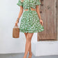 Tied Printed V-Neck Flounce Sleeve Mini Dress