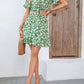 Tied Printed V-Neck Flounce Sleeve Mini Dress