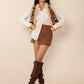 Embroidered Fuzzy Trim Open Front Vest Coat