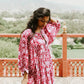 Floral Tie Neck Lantern Sleeve Dress