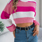 Color Block Round Neck Cropped Sweater