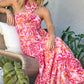 PRINTED SMOCKED RUFFLE MAXI DRESS