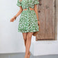 Tied Printed V-Neck Flounce Sleeve Mini Dress
