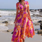 Printed V-Neck Short Sleeve Midi Dress