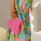 Printed Collared Neck Puff Sleeve Mini Dress
