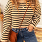 Striped Round Neck Long Sleeve Cropped Sweater