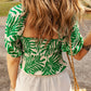 Smocked Printed Short Sleeve Blouse