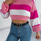 Color Block Round Neck Cropped Sweater