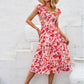 Cutout Slit Printed Cap Sleeve Dress
