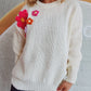 Crochet Flower Round Neck Dropped Shoulder Sweater