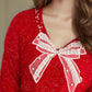 Bow Pearl Detail V-Neck Long Sleeve Sweater